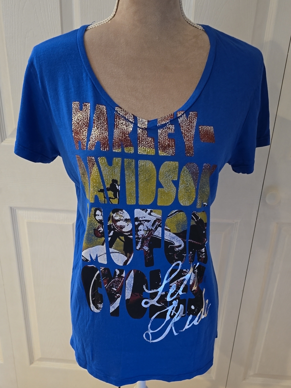NWT Womens 2xl Harley-Davidson Royal Blue V-Neck Graphic Tee